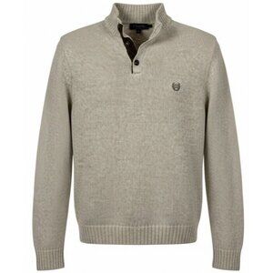 Chaps Mens Size Large Quarter Button Mock Neck Cotton Sweater Elbow Patches Tan